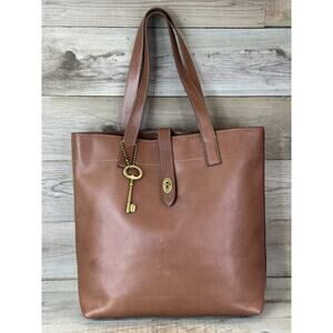 Vintage FOSSIL Austin Tote BROWN Rugged Leather Large Satchel Business Carryall